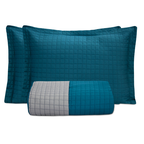 Kit Coordenado Versatile Casal Padrão 7 peças (Cobre Leito + Jogo de lençol) Azul Mosaico