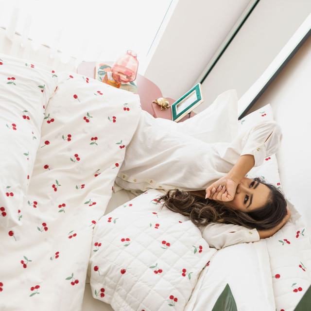 Edredom Queen 200 Fios Dupla Face (Capa Duvet + Refil) Jazz Estampado Cereja - Marina