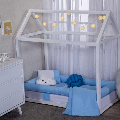 Kit Montessoriano Mini cama Moderninhos Rolinho 4 peças 100% algodão- Blue