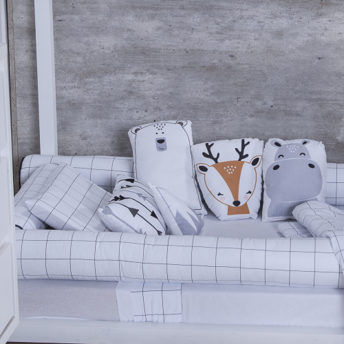 Kit Montessoriano Mini cama Moderninhos Rolinho 4 peças 100% algodão- Grid