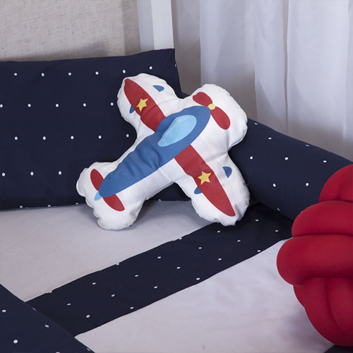 Kit Montessoriano Mini cama Moderninhos Rolinho 4 peças 100% algodão- Poá Marinho