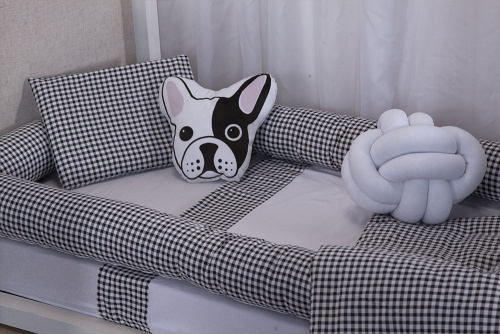 Kit Montessoriano Mini cama Moderninhos Rolinho 4 peças 100% algodão- Xadrez Preto