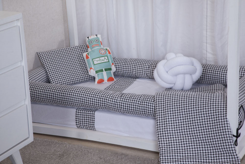 Kit Montessoriano Mini cama Moderninhos Rolinho 4 peças 100% algodão- Xadrez Preto