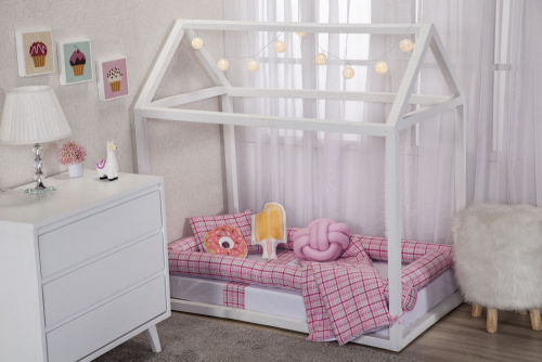 Kit Montessoriano Mini cama Moderninhos Rolinho 4 peças 100% algodão- Xadrez Rosa