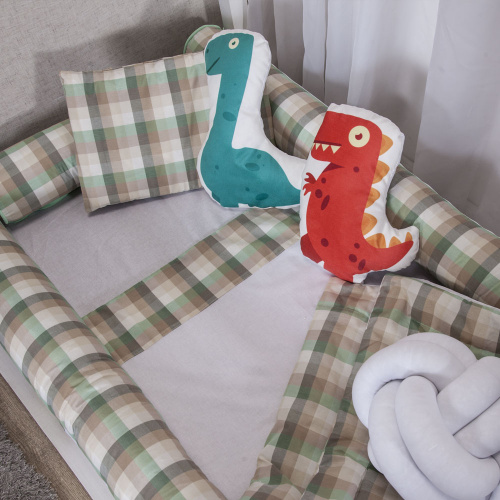 Kit Montessoriano Mini cama Moderninhos Rolinho 4 peças 100% algodão- Xadrez Verde