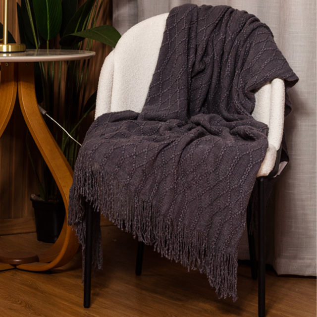 Manta Tricot texturizada com franjas 1,27 x 1,52m Cinza - Marina