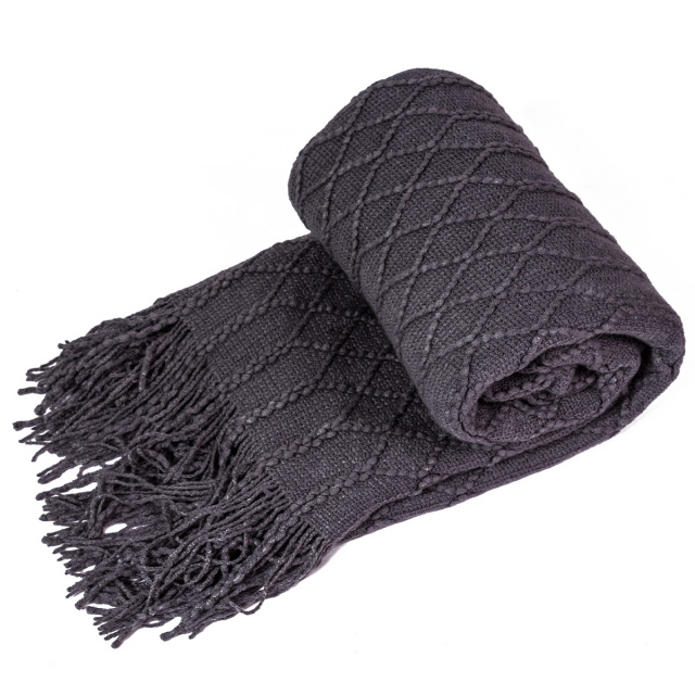 Manta Tricot texturizada com franjas 1,27 x 1,52m Cinza - Marina