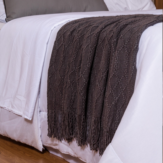 Manta Tricot texturizada com franjas 1,27 x 1,52m Cinza - Marina