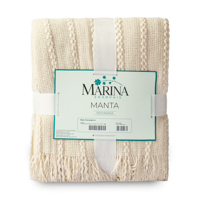 Manta Tricot texturizada com franjas 1,27 x 1,52m Cru - Marina