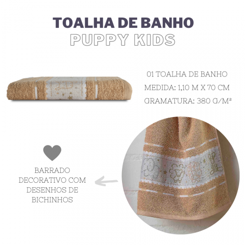 Toalha de Banho Avulsa Puppy Infantil Marrom camurça