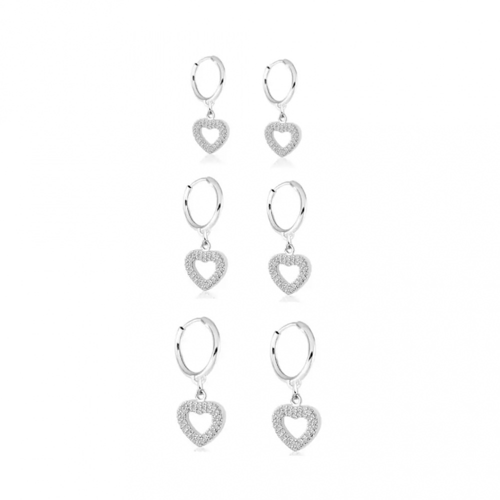 Trio de Brincos Coração Dropse