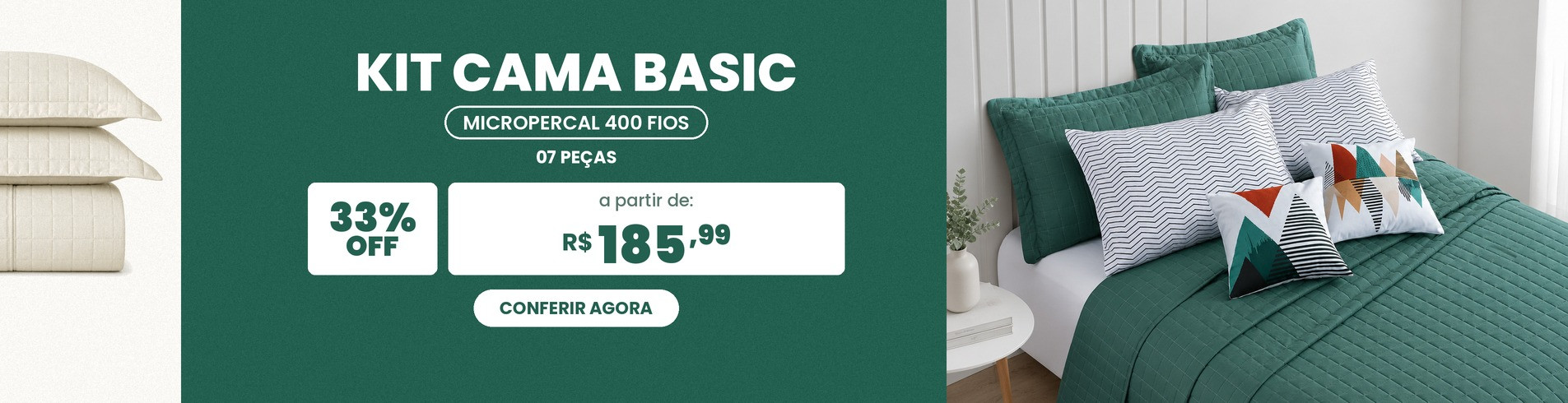 Kit Cama 7 Peças Micropercal 400 Fios verde - E-Casa