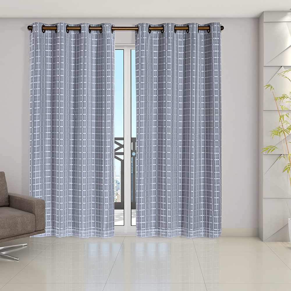 Cortina Blackout Prata com Voil Xadrez 2,80 m x 2,30 m - ecasa home