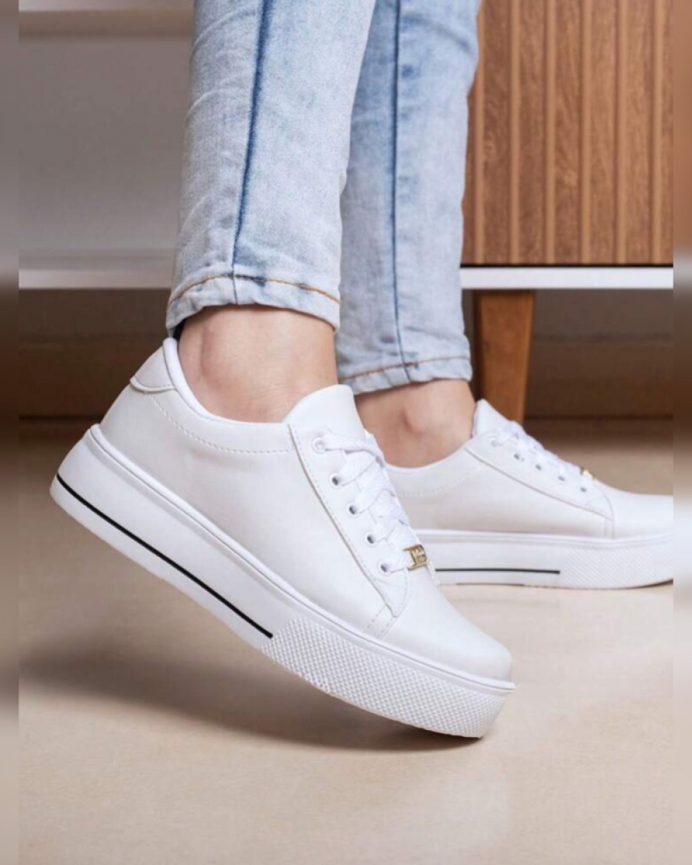 Tênis Casual Feminino Branco Confortável Sintético Plataforma