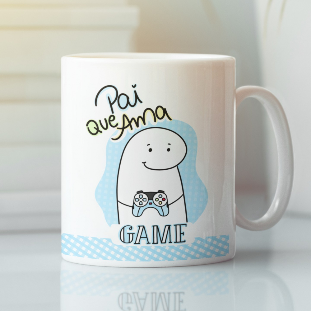 Caneca meme flork pai que ama game personalizada 325ml