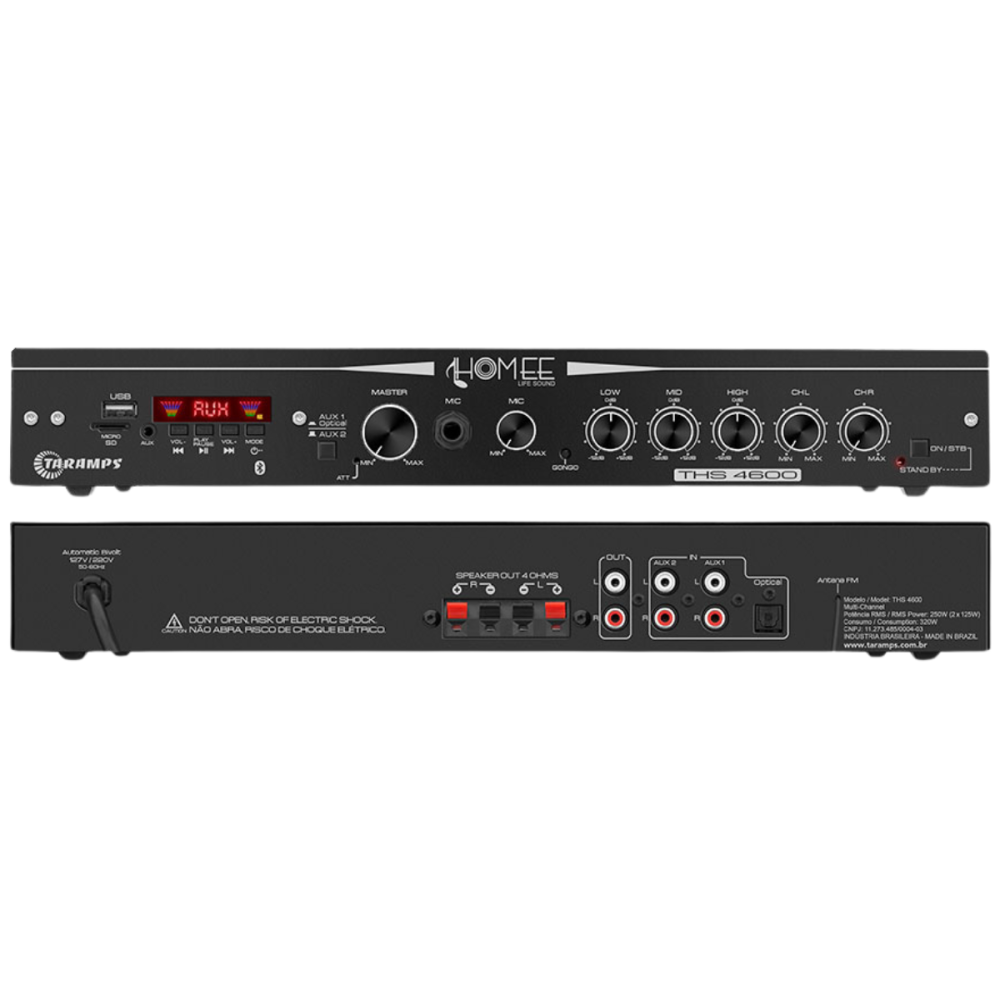 Amplificador Receiver p/ Som Ambiente Taramps THS4600 Bluetooth Entrada ...