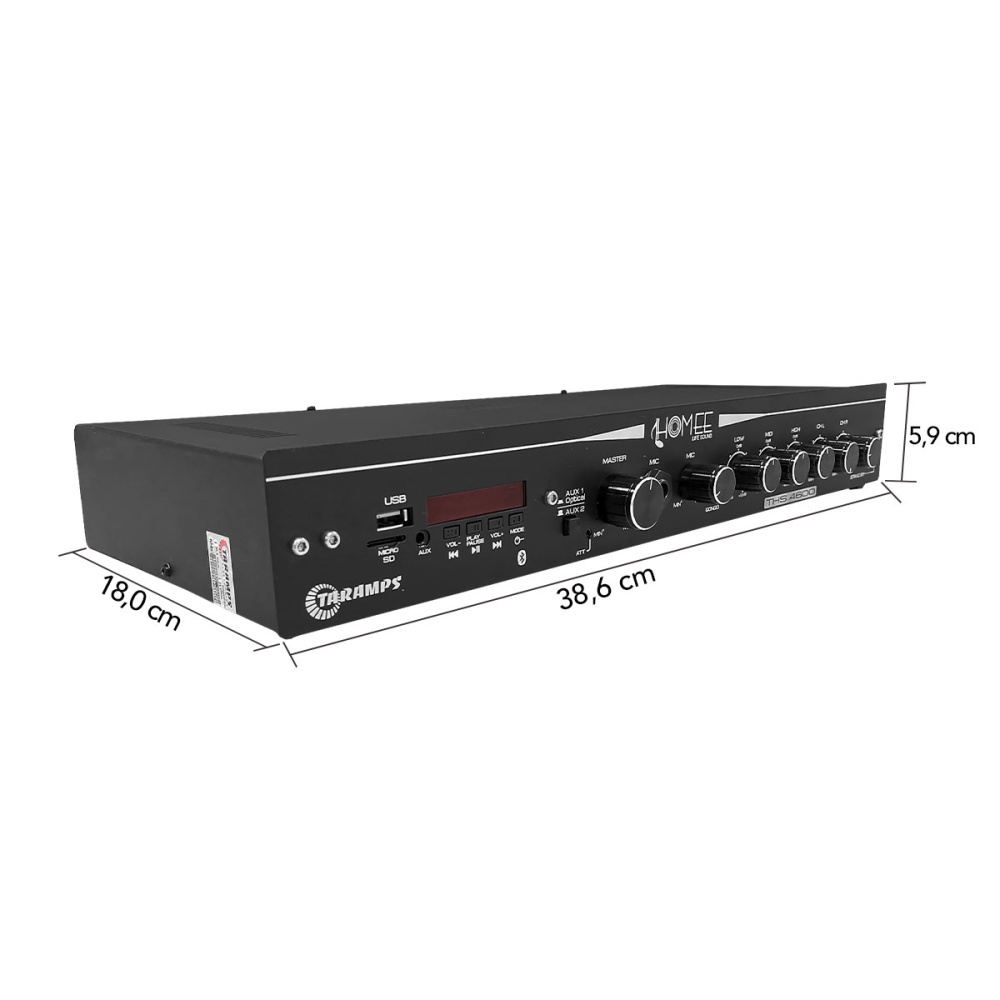 Amplificador Receiver p/ Som Ambiente Taramps THS4600 Bluetooth
