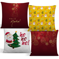Capa De Almofada De Natal Com Zíper 43cm x 43cm Kit Com 04 Peças - Estampa 09