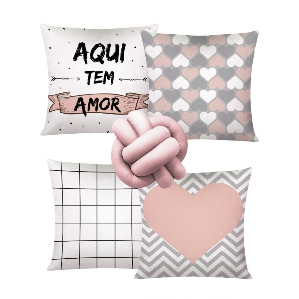 Capa De Almofada Moderna Com Zíper 43cm x 43cm + Almofada De Nó Escandinavo - Aqui Tem Amor