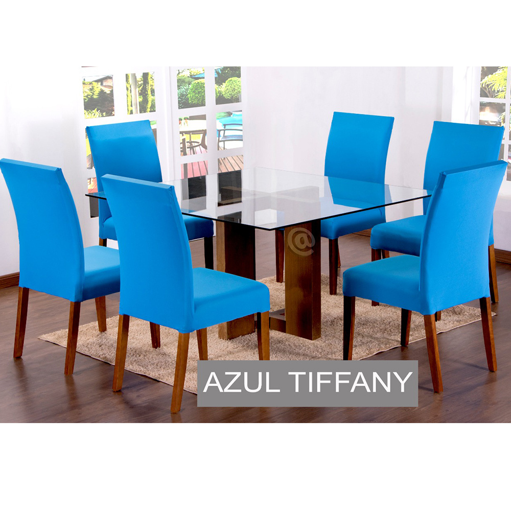 Capas Para Cadeiras De Jantar 08 Peças Em Malha Gel Lisa - Azul Tiffany