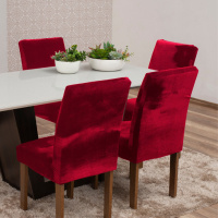 Capas Para Cadeiras De Jantar Tecido Veludo Com Aspecto Molhado 04 Peças Lisa - Vermelho