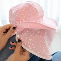 Chapéu Para Bebê Moda Praia E Piscina 57Ø x 7cm Com Aba Removível Estrelas - Rosa