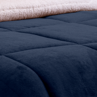 Coberdrom Casal King 2,60m X 2,40m Manta Microfibra E Sherpa Lã Pele de Carneiro Fuji - Azul Marinho