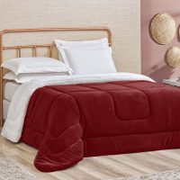 Coberdrom Casal King 2,60m X 2,40m Manta Microfibra E Sherpa Lã Pele de Carneiro Fuji - Bordô
