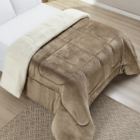 Coberdrom Casal Padrão 2,10m X 2,40m Manta Com Sherpa Everest - Cáqui