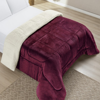 Coberdrom Casal Padrão 2,10m X 2,40m Manta Microfibra E Sherpa Com Toque De Lã de Carneiro Everest - Vinho