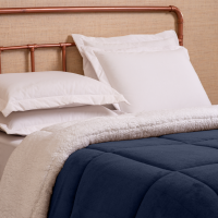 Coberdrom Casal Queen 2,20m X 2,40m Manta Microfibra E Sherpa Lã Pele de Carneiro Fuji - Azul Marinho