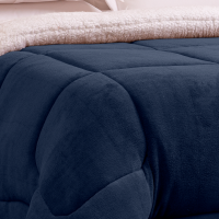 Coberdrom Casal Queen 2,20m X 2,40m Manta Microfibra E Sherpa Lã Pele de Carneiro Fuji - Azul Marinho