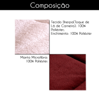Coberdrom Casal Queen 2,20m X 2,40m Manta Microfibra E Sherpa Lã Pele de Carneiro Fuji - Bordô