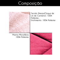 Coberdrom Casal Queen 2,40m X 2,20m Manta Microfibra E Sherpa Lã Pele de Carneiro Maya - Pink