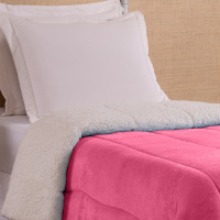 Coberdrom Solteiro 2,40m X 1,60m Manta Microfibra E Sherpa Lã Pele de Carneiro Fuji - Pink
