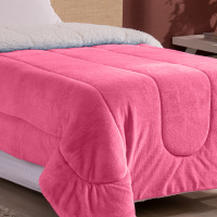 Coberdrom Solteiro 2,40m X 1,60m Manta Microfibra E Sherpa Lã Pele de Carneiro Fuji - Pink