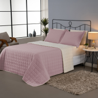 Cobertor Cobre Leito Queen Com Sherpa Dupla Face Kit 03 Peças - Rosê