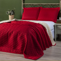 Cobertor Cobre Leito Queen Com Sherpa E Microfibra Dupla Face Kit 03 Peças - Vermelho