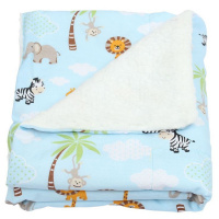 Cobertor De Bebê Dupla Face Tricoline E Sherpa Lã Pele de Carneiro - Safari Azul