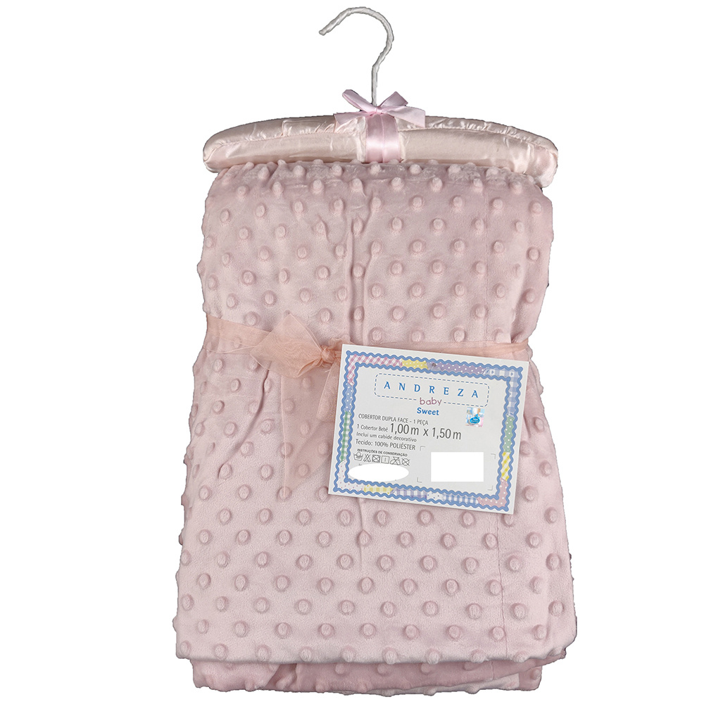 Cobertor Para Bebê Microfibra De Bolinhas 1,50m X 1,00m Com Cabide Sweet Baby - Rosa