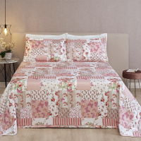 Cobre Leito Casal Padrão Estampado 03 Peças Tecido Piquet  Arezzo - Patchwork Rosê