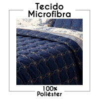 Cobre Leito Casal Queen Bordado Tecido Microfibra Kit 03 Peças Porcelana - Azul