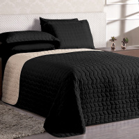 Cobre Leito Casal Queen Dupla Face Matelado Micropercal Kit 03 Peças Constantini - Preto Com Palha