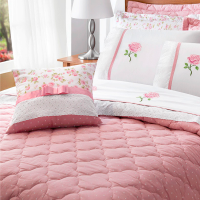 Cobre Leito Queen Tecido Misto Matelado Kit 07 Peças Athena- Rosê