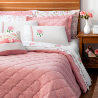 Cobre Leito Queen Tecido Misto Matelado Kit 07 Peças Athena- Rosê
