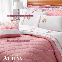 Cobre Leito Queen Tecido Misto Matelado Kit 07 Peças Athena- Rosê