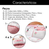 Cobre Leito Queen Tecido Misto Matelado Kit 07 Peças Athena- Rosê