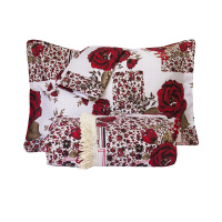 Colcha De Piquet Com Franja Casal Padrão Estampada Kit 03 Peças Megan - Patchwork Vermelho