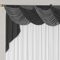Cortina Com Bandô Jennifer Em Malha Gel 4,00M x 2,60M Para Varão Duplo - Preto/Cinza/Branco
