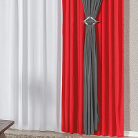 Cortina Com Bandô Jennifer Em Malha Gel 4,00M x 2,60M Para Varão Duplo - Vermelho/Cinza/Branco